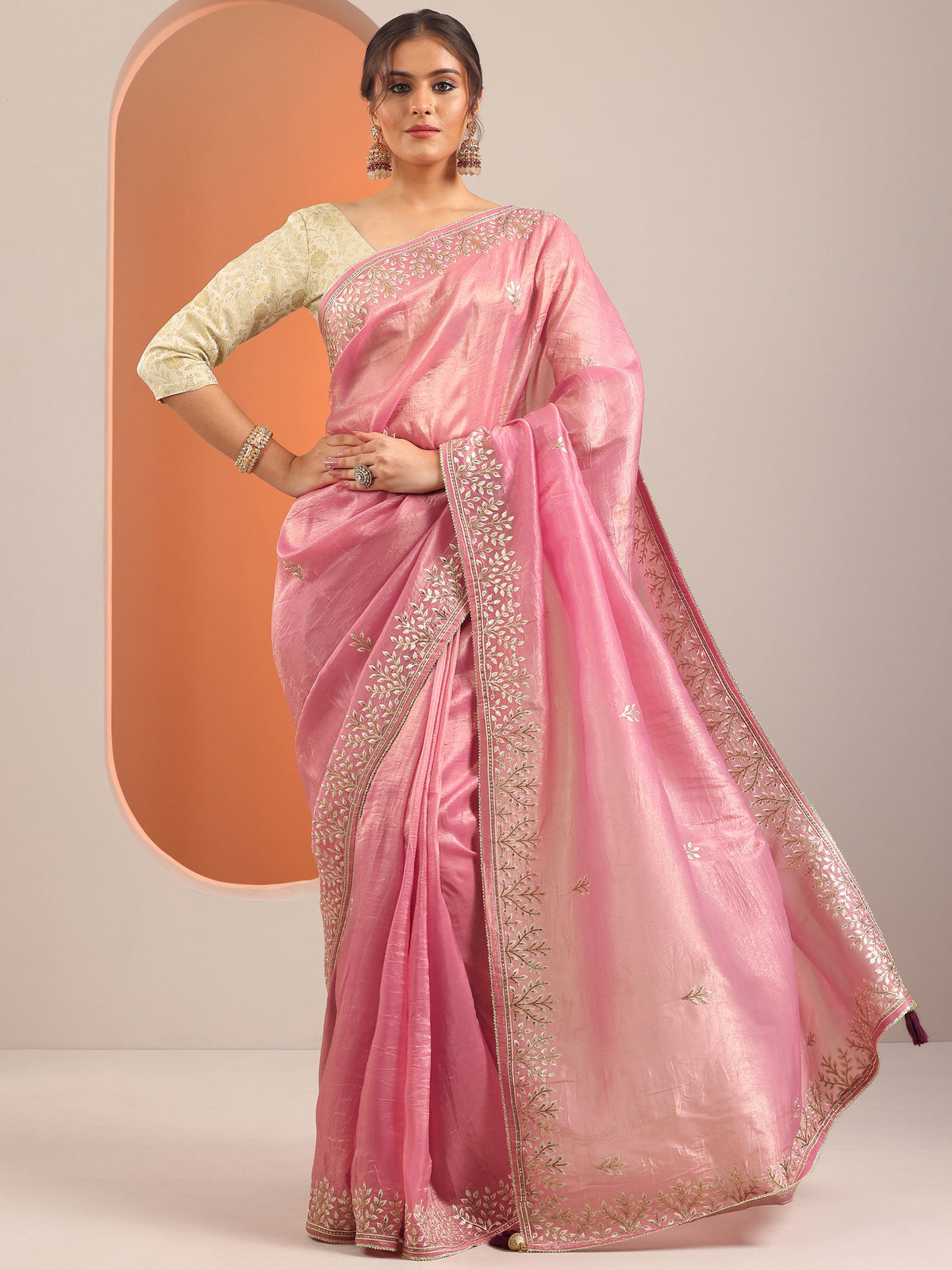 Libas Pink Embroidered Organza Saree With Unstitched Blouse Piece