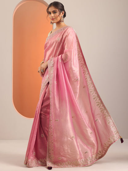Libas Pink Embroidered Organza Saree With Unstitched Blouse Piece