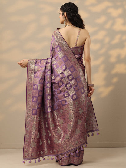 Libas Purple Woven Design Banarasi Silk Blend Saree With Unstitched Blouse Piece