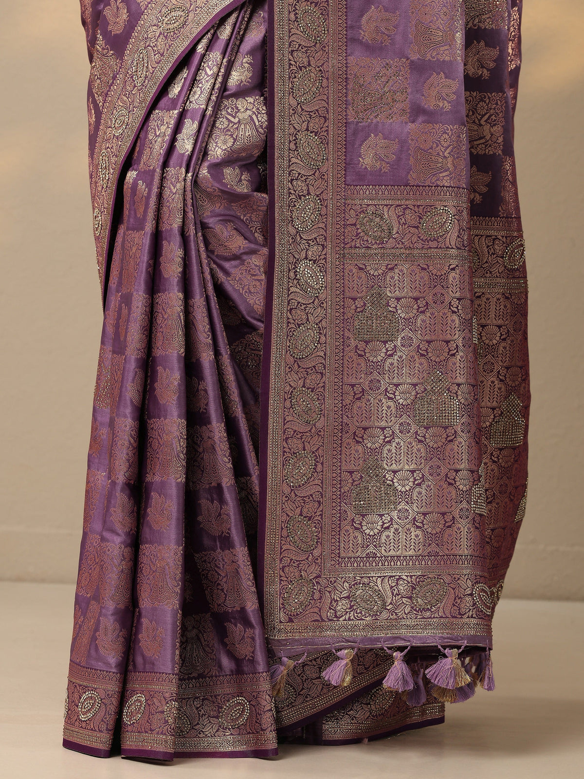 Libas Purple Woven Design Banarasi Silk Blend Saree With Unstitched Blouse Piece