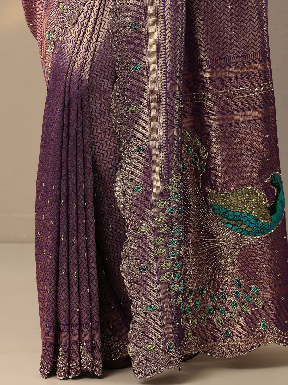 Libas Purple Woven Design Banarasi Silk Blend Saree With Unstitched Blouse Piece