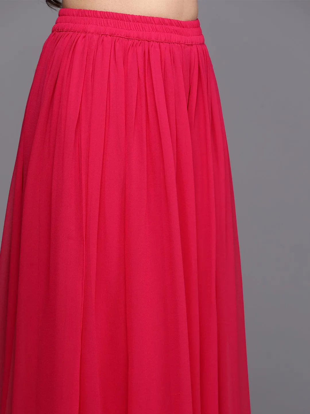 Libas Hot Pink Embroidered Georgette A-Line Kurta With Palazzos & Dupatta