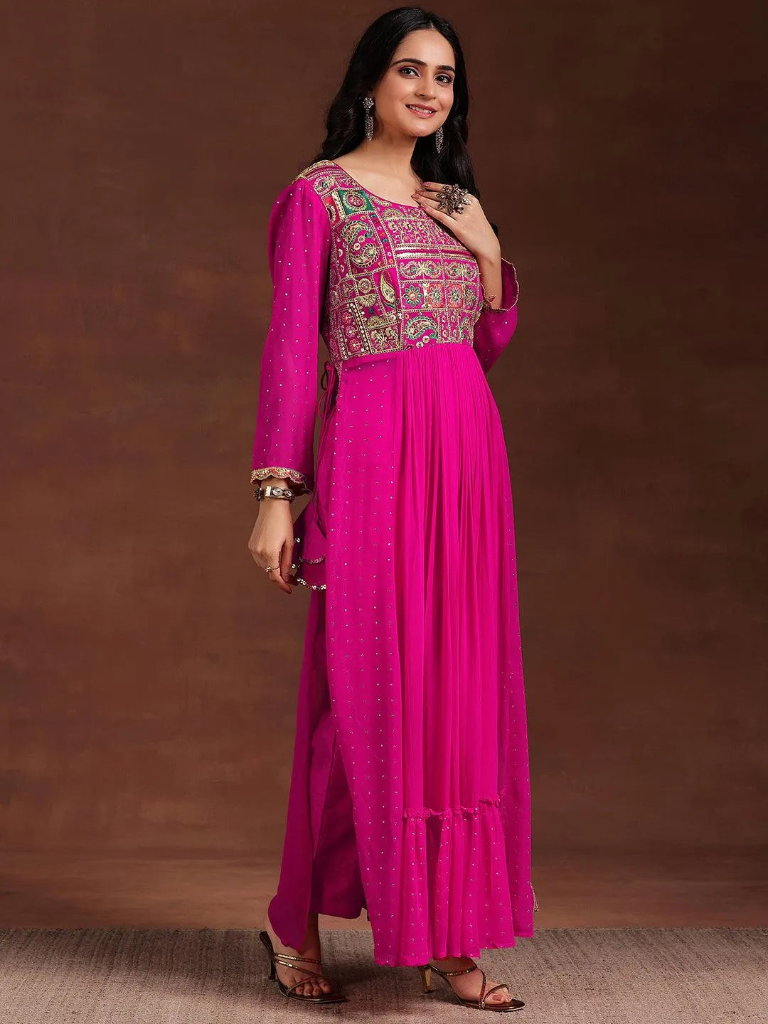 Libas Art Pink Yoke Design Georgette Anarkali Suit With Dupatta