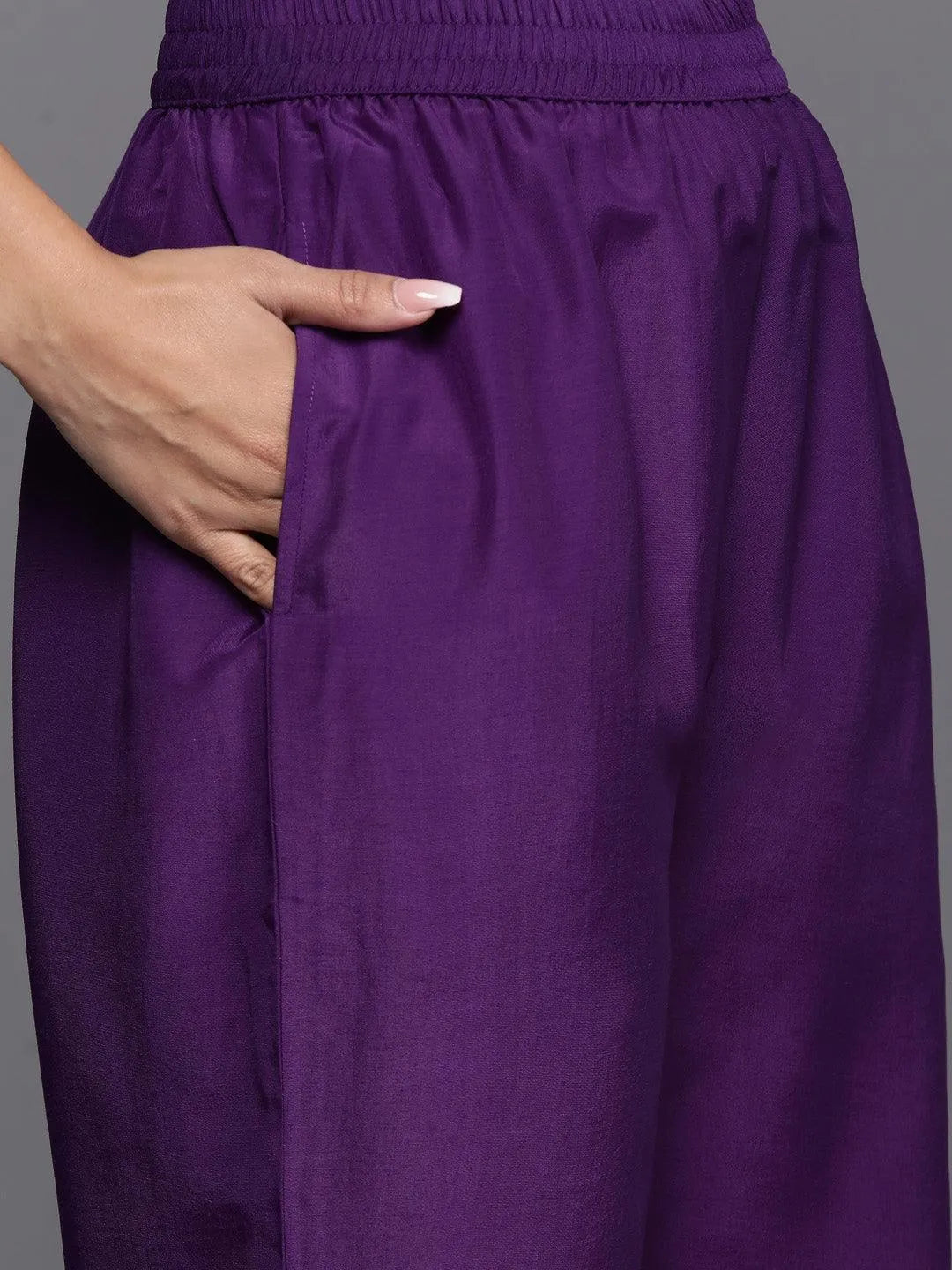 Libas Purple Woven Design Silk Blend Straight Suit With Dupatta