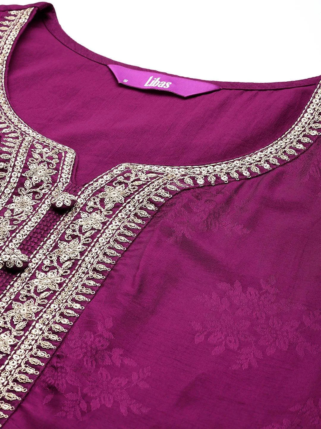Libas Maroon Yoke Design Silk Blend Straight Suit With Dupatta