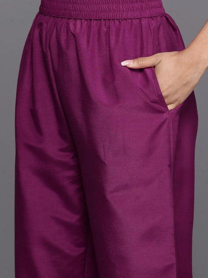 Libas Maroon Yoke Design Silk Blend Straight Suit With Dupatta