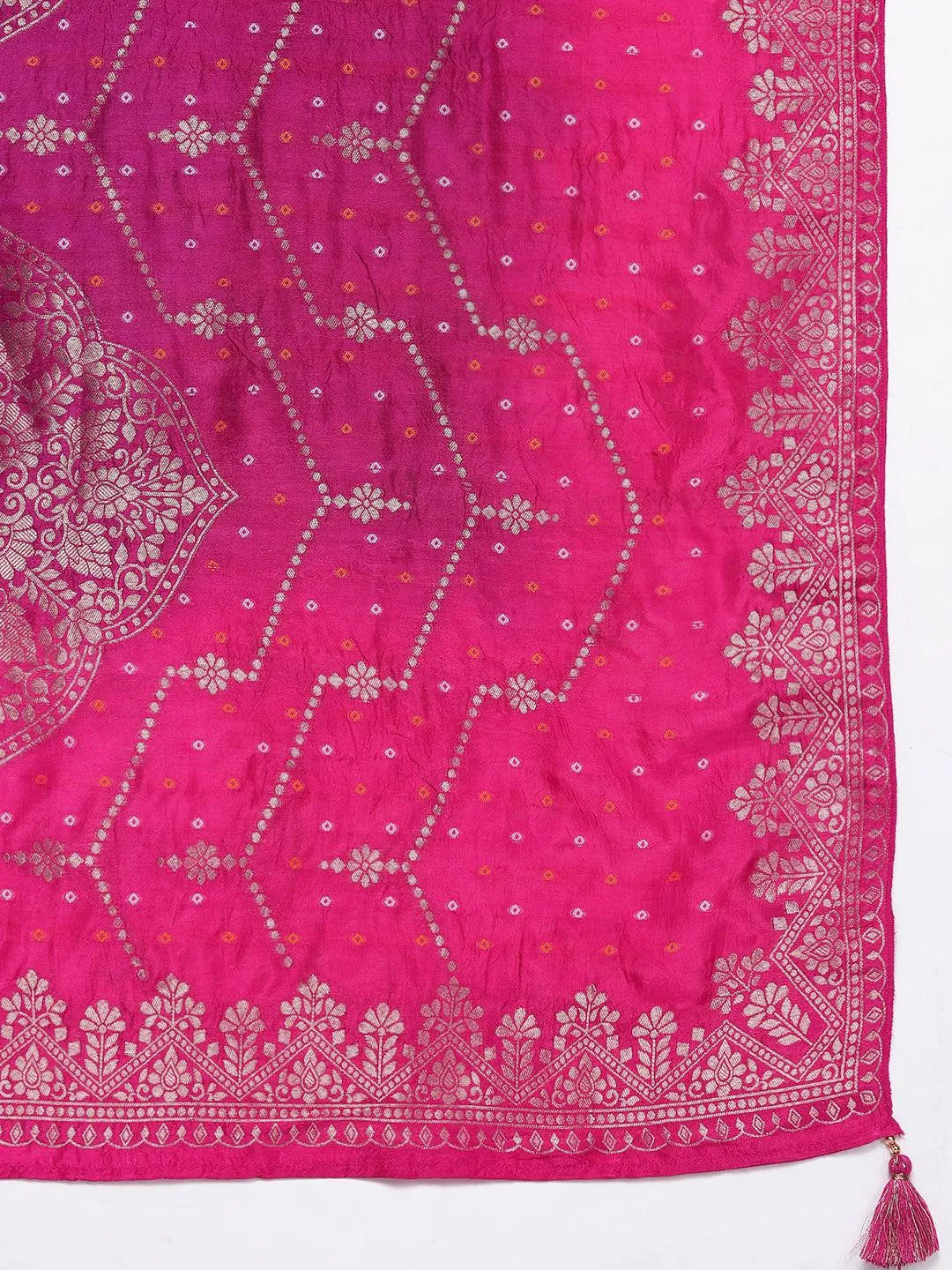 Libas Pink Yoke Design Silk Blend Straight Suit With Dupatta