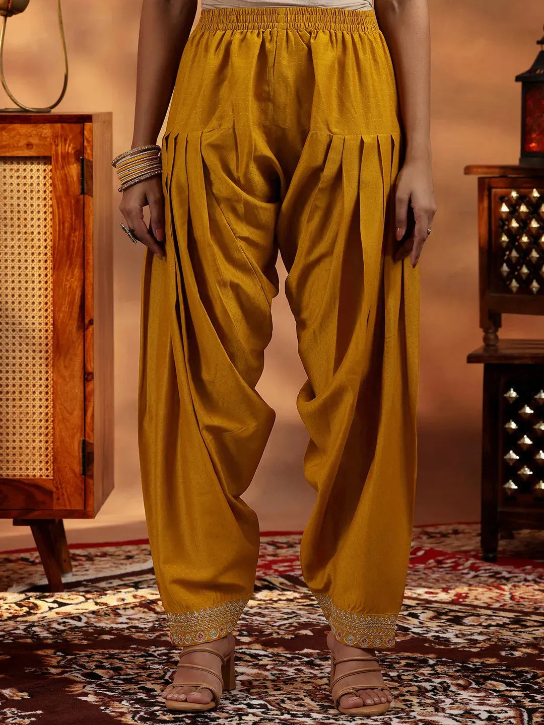 Libas Mustard Embroidered Silk Blend Straight Suit With Dupatta