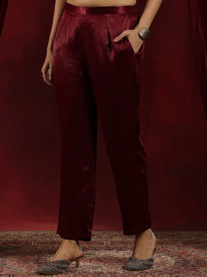 Libas Maroon Embroidered Silk Straight Suit With Dupatta