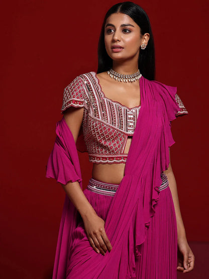 Libas Art Pink Embellished Silk Blend Palazzo Saree