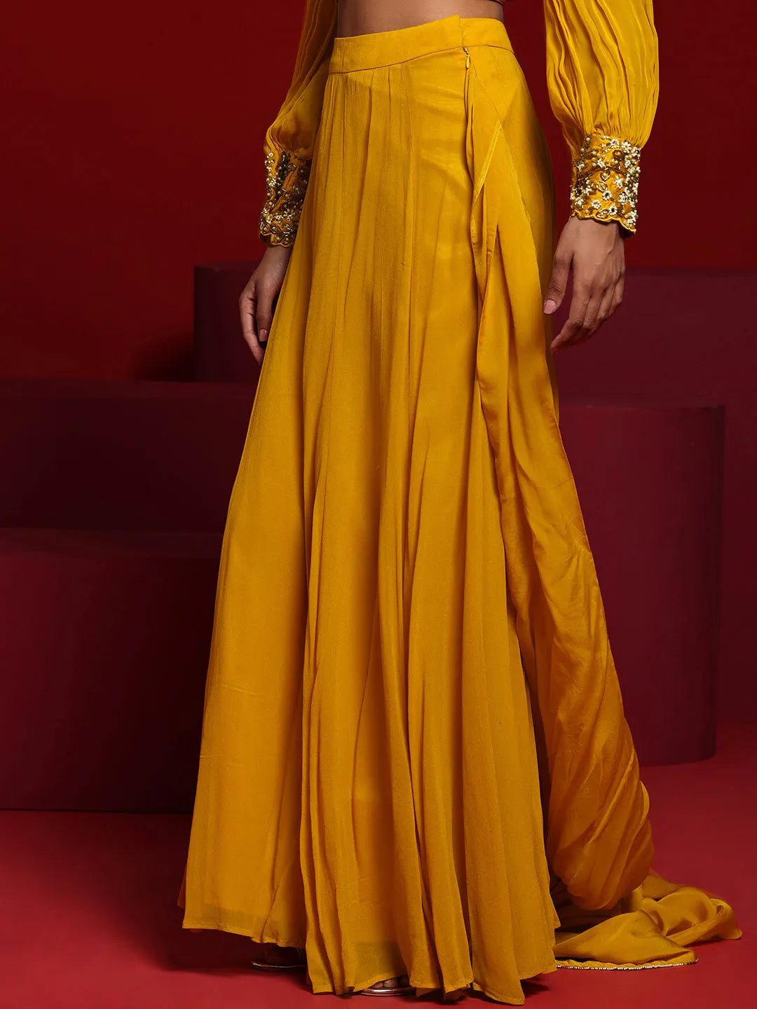 Libas Art Mustard Embellished Silk Blend Palazzo Saree