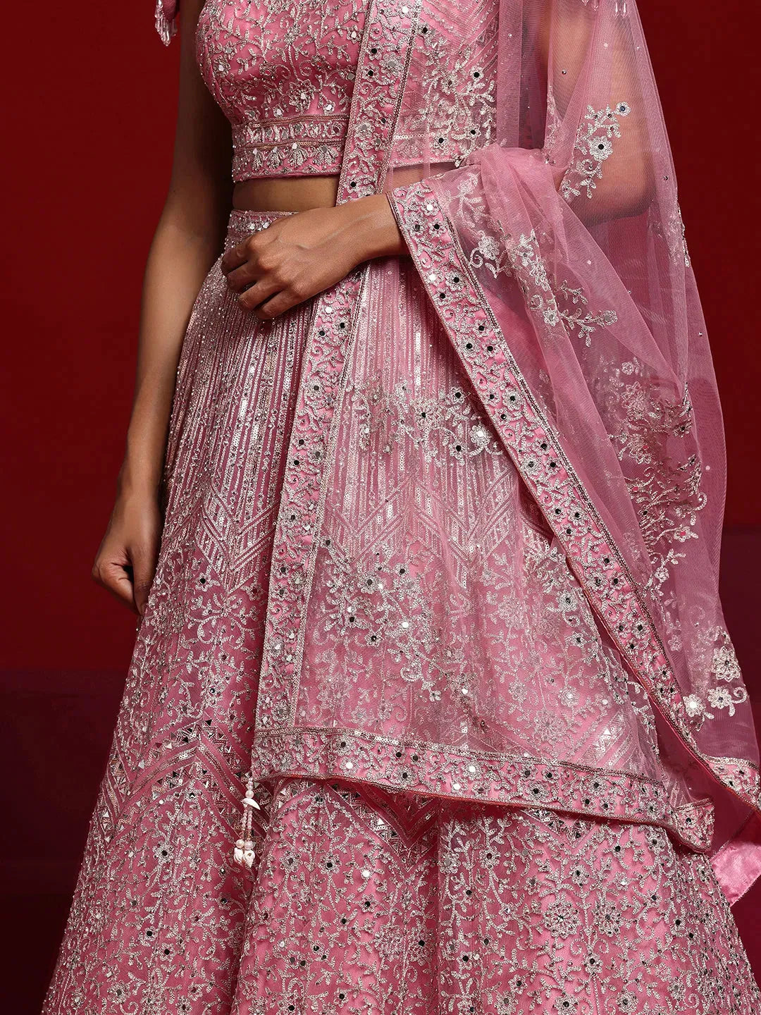 Libas Art Pink Embellished Net Lehenga Set