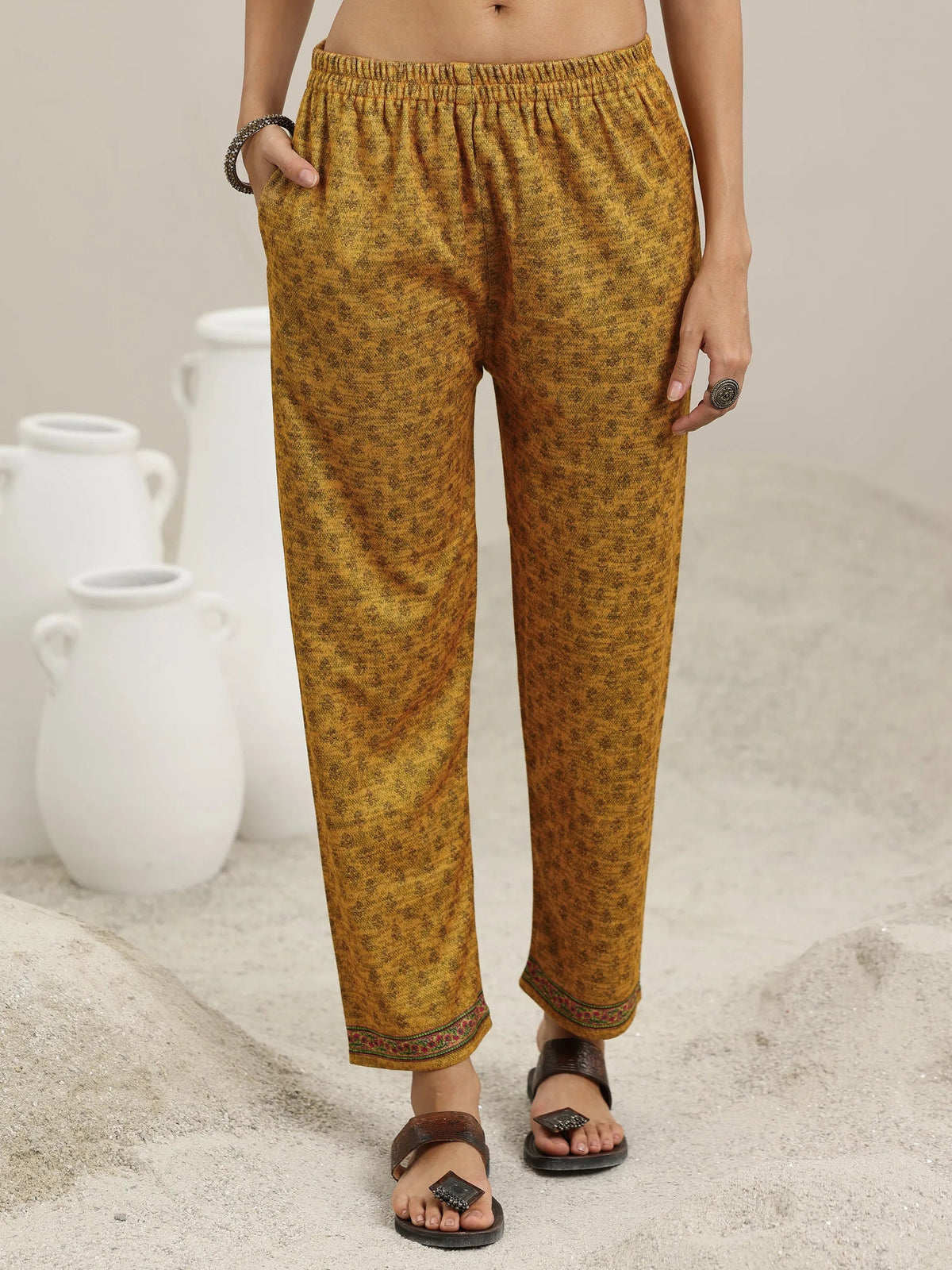 Libas Mustard Printed Wool Blend Straight Suit With Dupatta