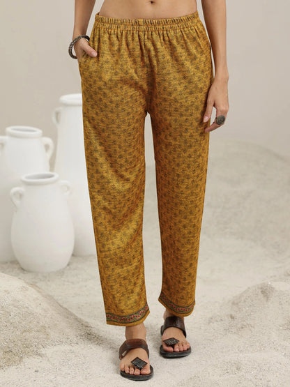 Libas Mustard Printed Wool Blend Straight Suit With Dupatta