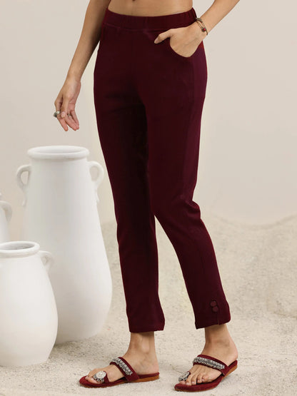 Libas Maroon Yoke Design Wool Blend Straight Suit With Dupatta