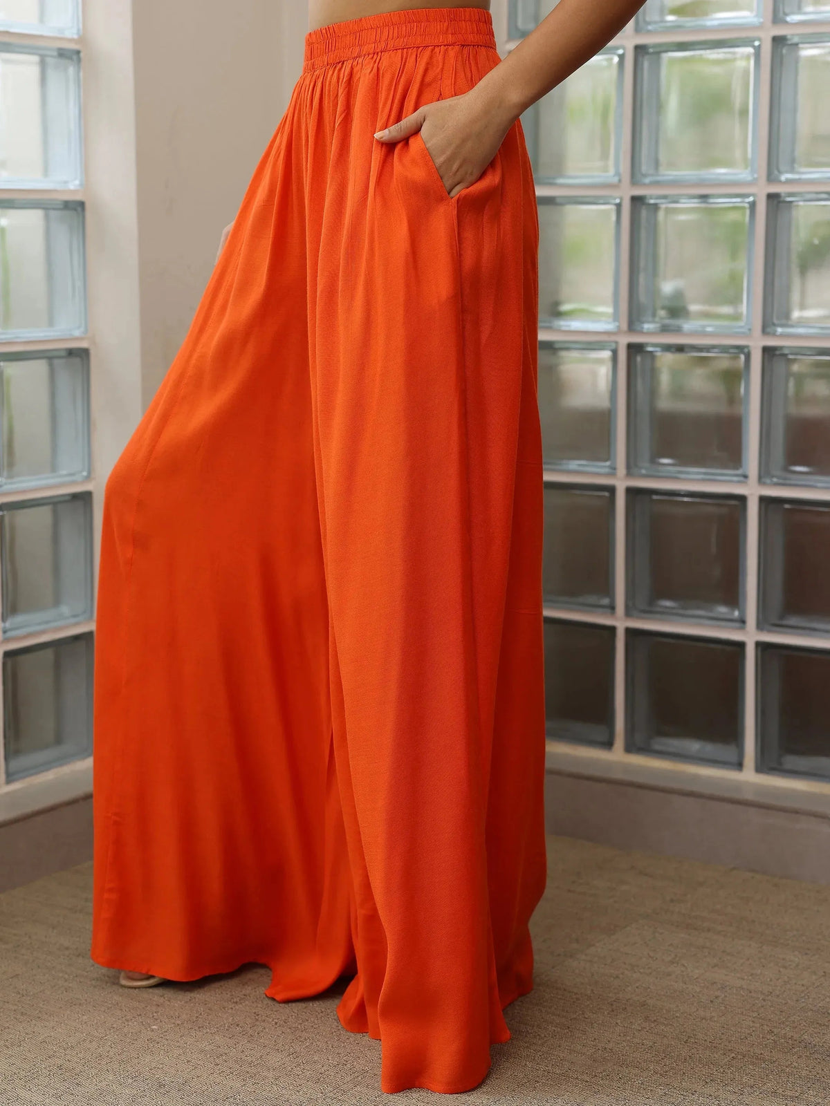 Libas Orange Woven Design Silk Blend Straight Suit With Dupatta