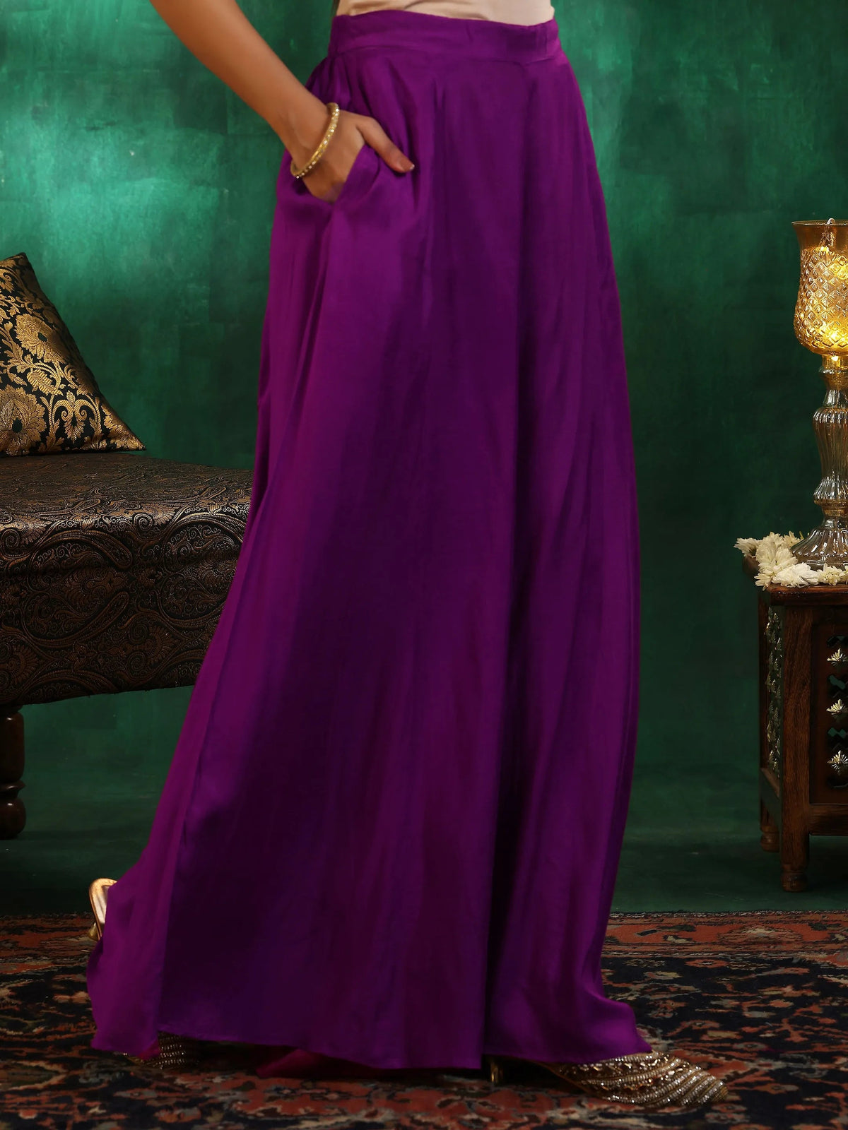 Libas Magenta Woven Design Silk Blend Straight Suit With Dupatta