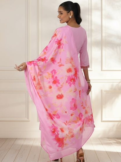 Gerua Pink Embroidered Cotton Blend Straight Suit With Dupatta