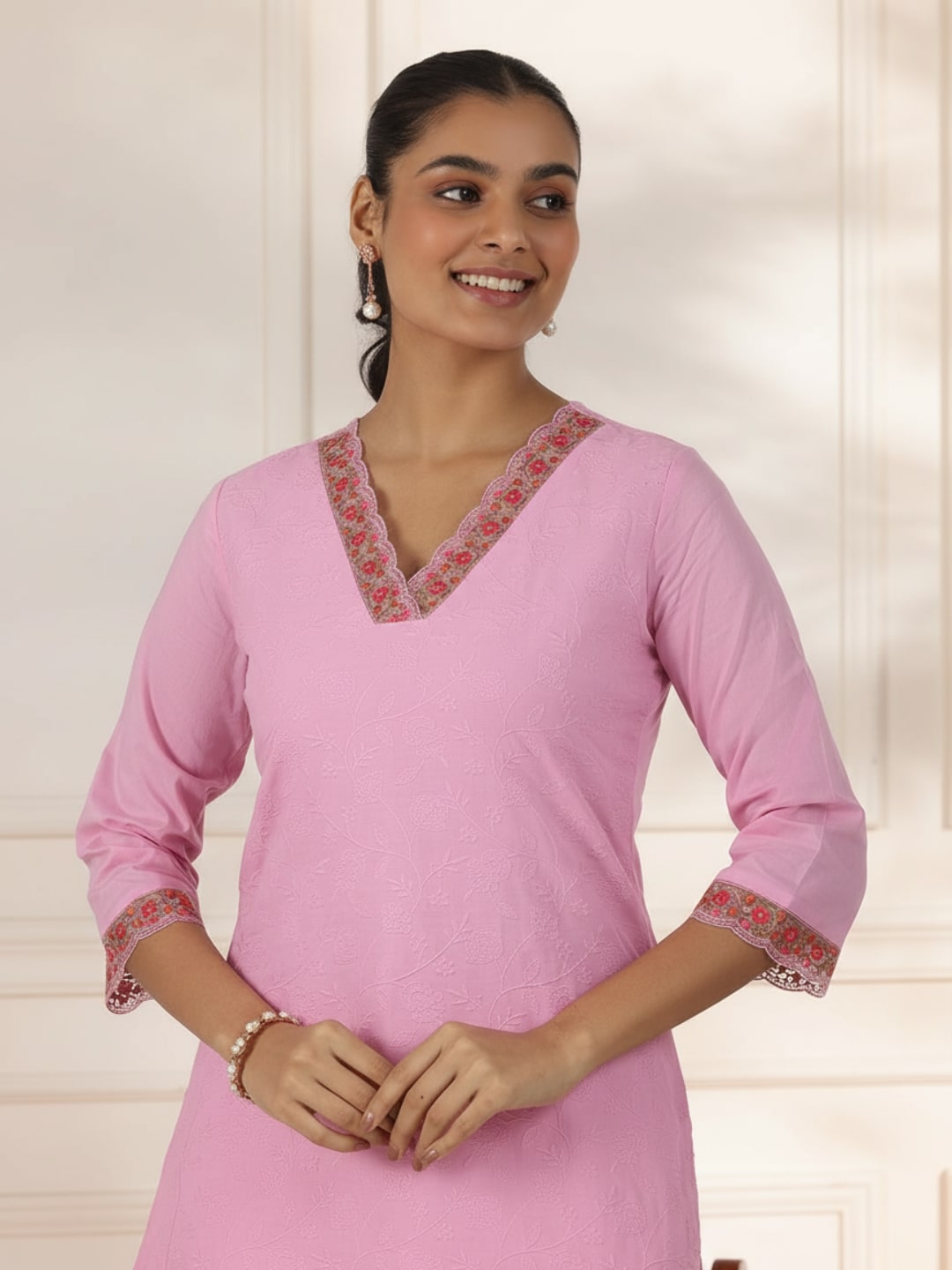 Gerua Pink Embroidered Cotton Blend Straight Suit With Dupatta