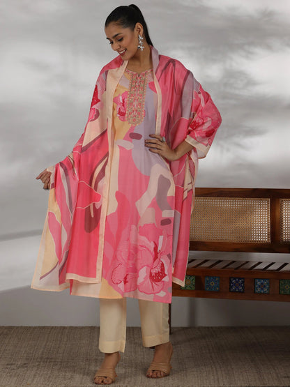Gerua Cream Printed Cotton Blend Straight Suit With Dupatta