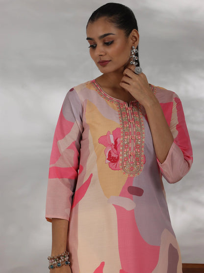 Gerua Cream Printed Cotton Blend Straight Suit With Dupatta
