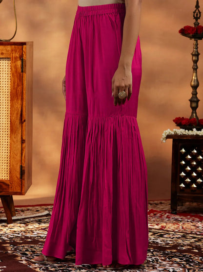 Libas Pink Woven Design Silk Blend Straight Suit With Dupatta