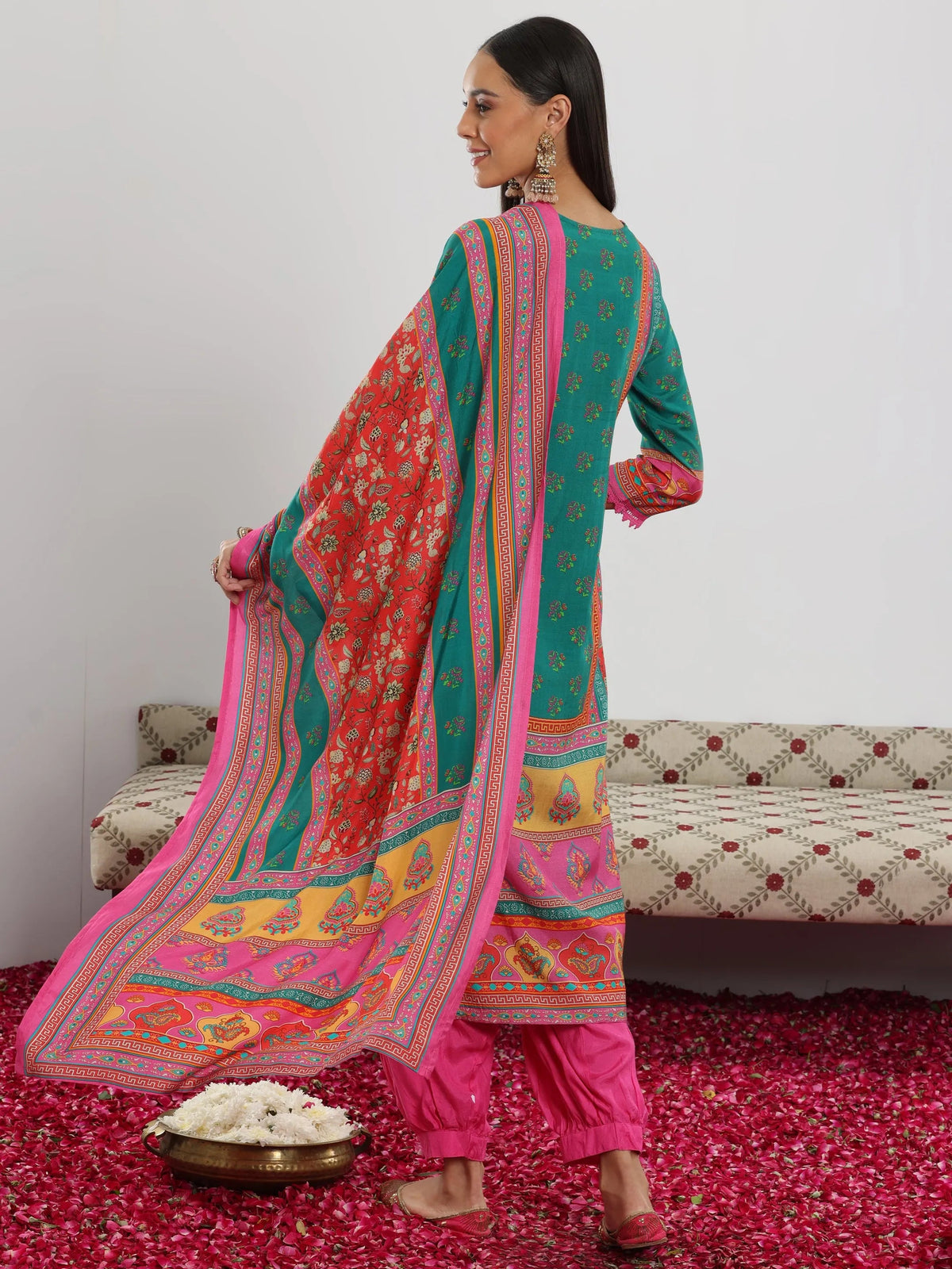 Libas Multi Printed Silk Blend Straight Suit With Dupatta