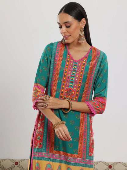Libas Multi Printed Silk Blend Straight Suit With Dupatta