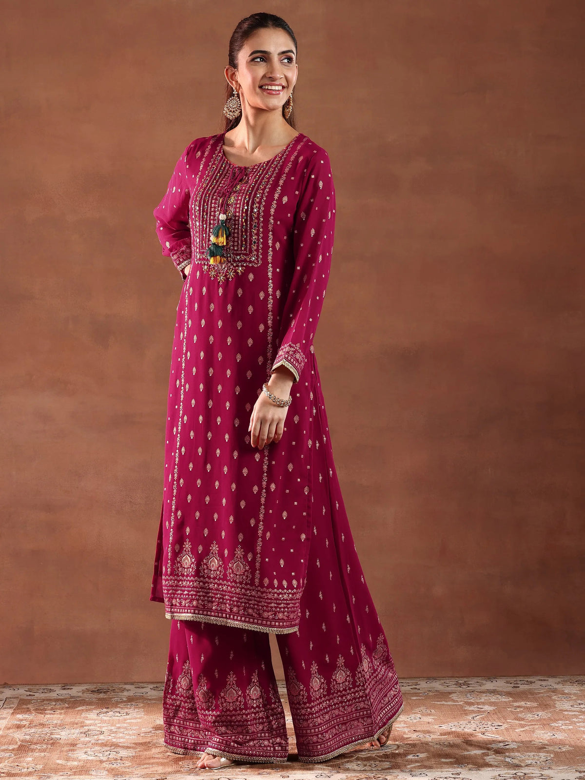 Libas Pink Printed Georgette Straight Suit With Dupatta