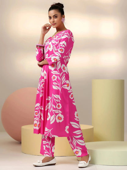 Libas Pink Printed Silk Blend Co-Ords