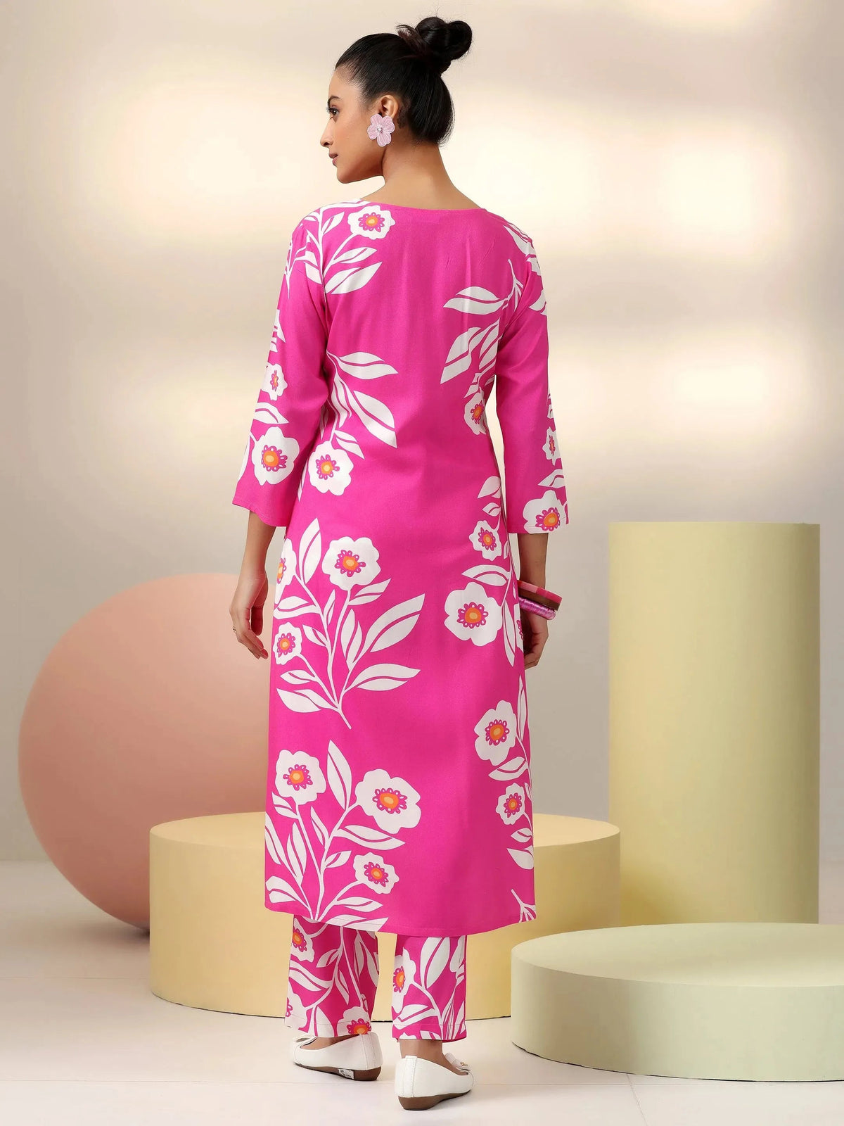 Libas Pink Printed Silk Blend Co-Ords