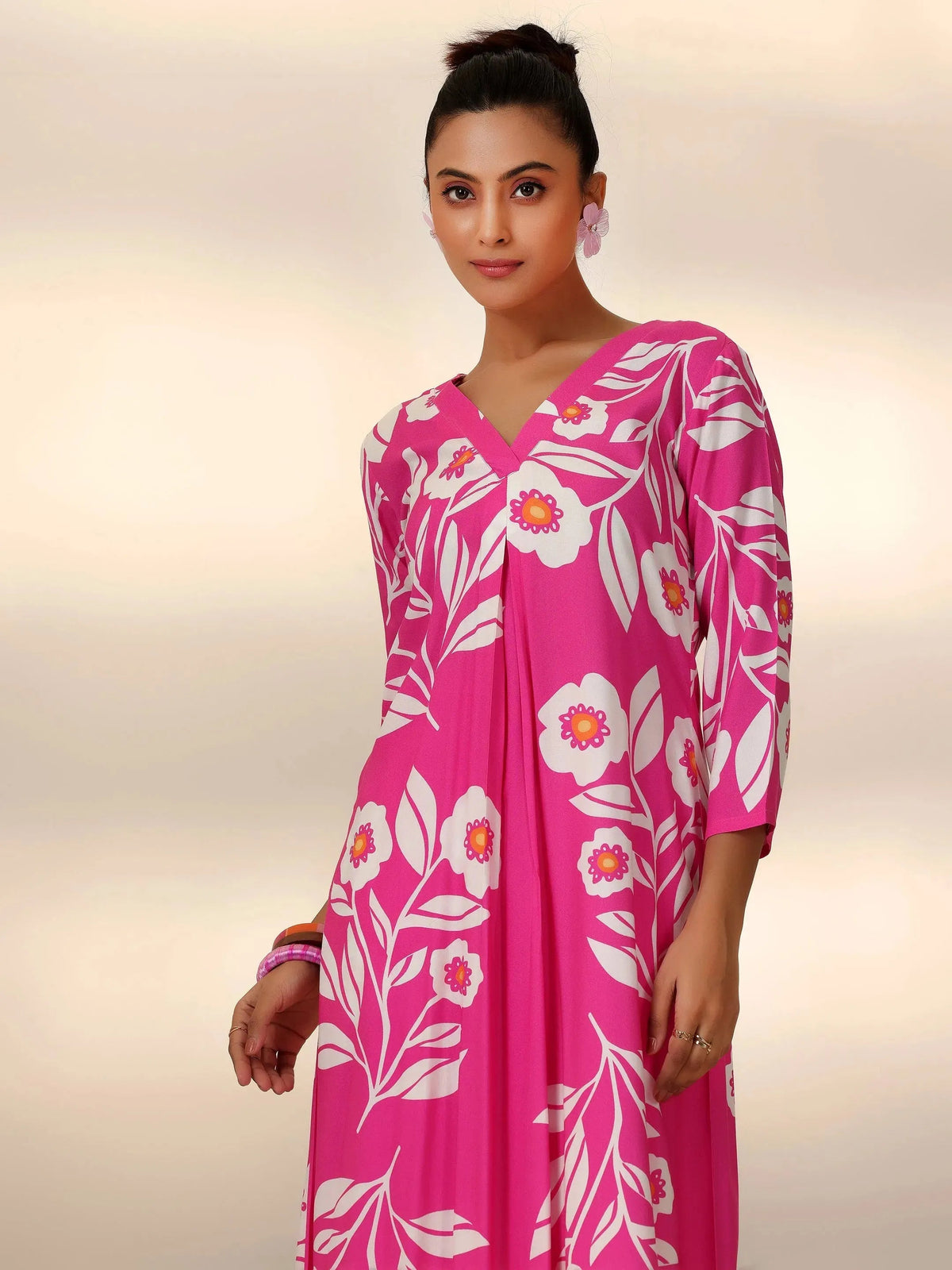 Libas Pink Printed Silk Blend Co-Ords