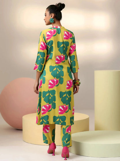 Libas Lime Printed Silk Blend Co-Ords