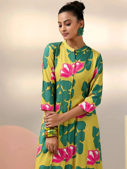 Libas Lime Printed Silk Blend Co-Ords