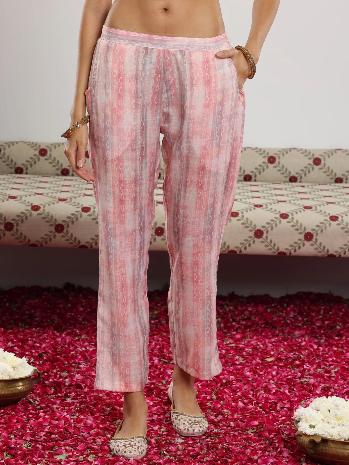 Libas Off White Printed Cotton Blend Straight Suit With Dupatta
