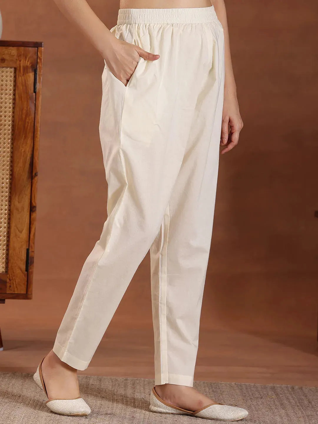 Libas Off White Embroidered Cotton Straight Suit With Dupatta