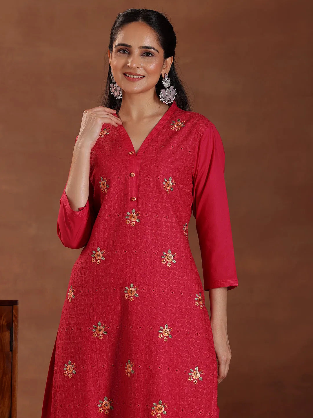 Libas Pink Embroidered Cotton Straight Suit With Dupatta
