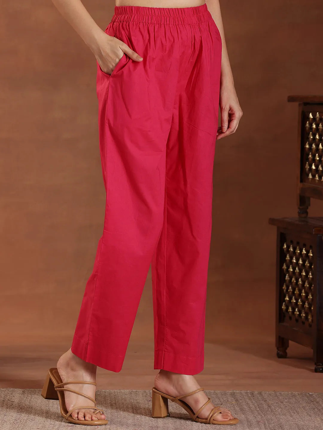 Libas Pink Embroidered Cotton Straight Suit With Dupatta