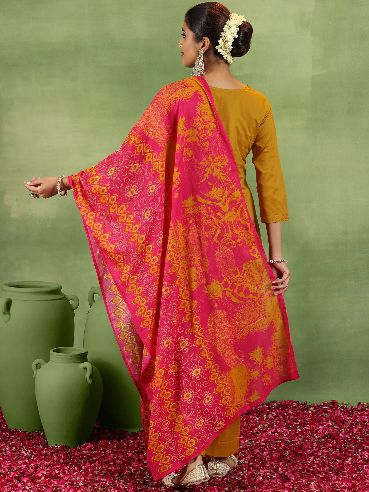 Libas Mustard Embroidered Cotton Straight Suit With Dupatta