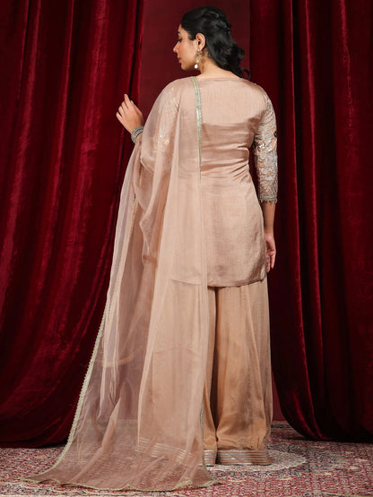Libas Art Nude Embroidered Silk Blend Straight Suit With Dupatta