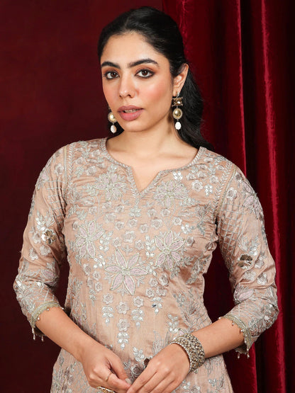 Libas Art Nude Embroidered Silk Blend Straight Suit With Dupatta