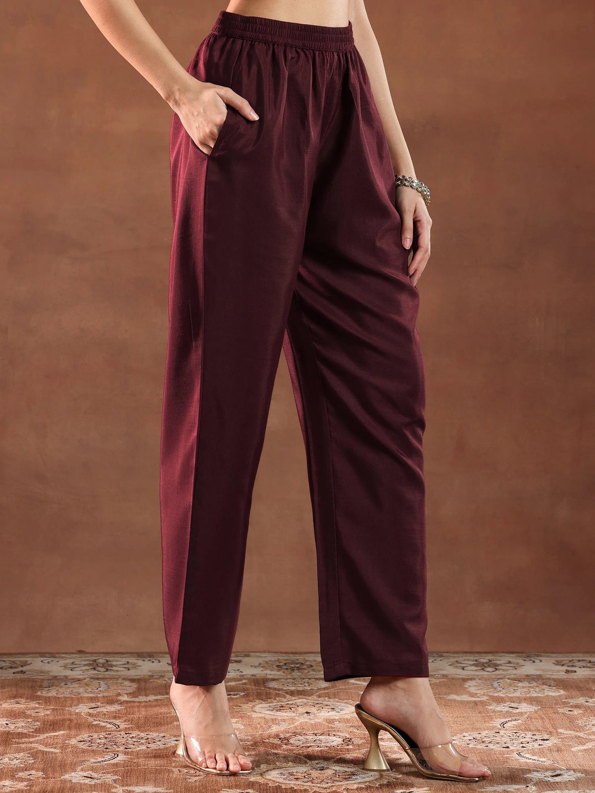 Libas Maroon Yoke Design Organza Straight Suit With Dupatta