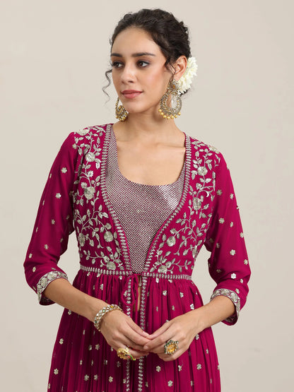 Libas Pink Embellished Georgette Co-Ords With Shrug