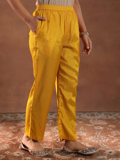 Libas Mustard Printed Silk Blend Straight Suit With Dupatta