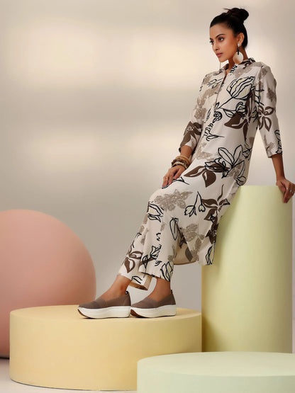 Libas Beige Printed Rayon Co-Ords