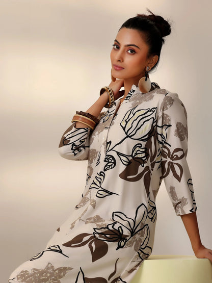 Libas Beige Printed Rayon Co-Ords