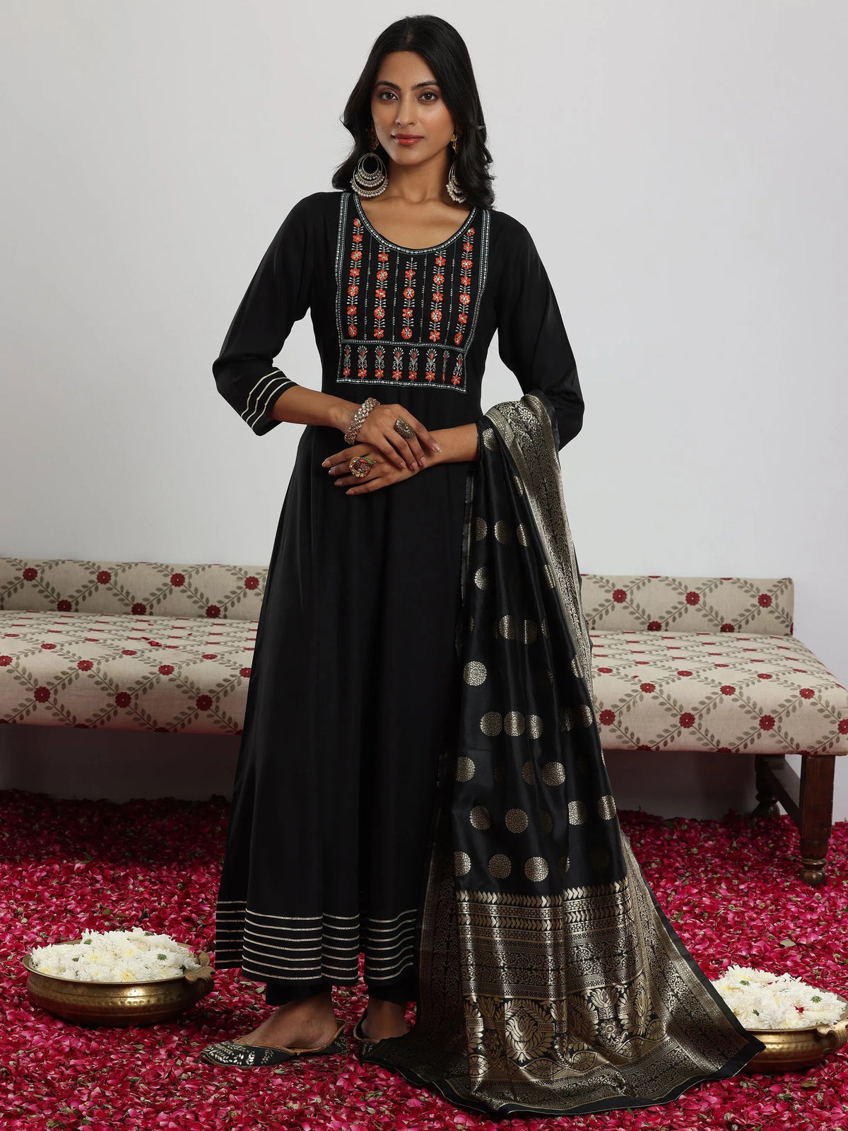 Libas Black Yoke Design Rayon Anarkali Suit With Dupatta