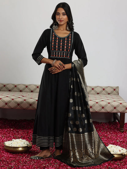 Libas Black Yoke Design Rayon Anarkali Suit With Dupatta