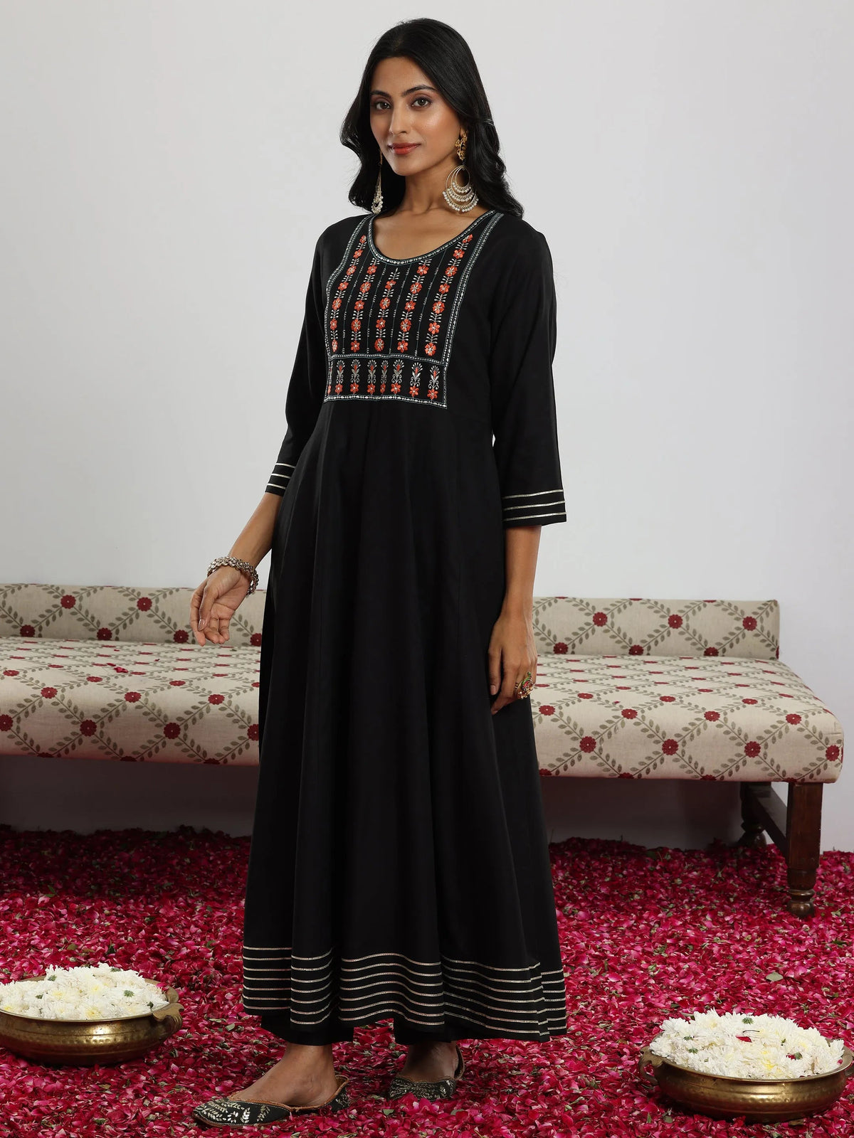 Libas Black Yoke Design Rayon Anarkali Suit With Dupatta