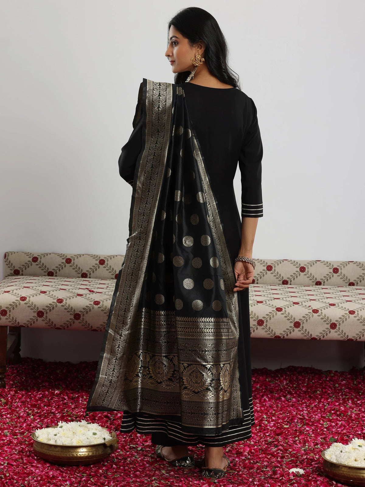 Libas Black Yoke Design Rayon Anarkali Suit With Dupatta